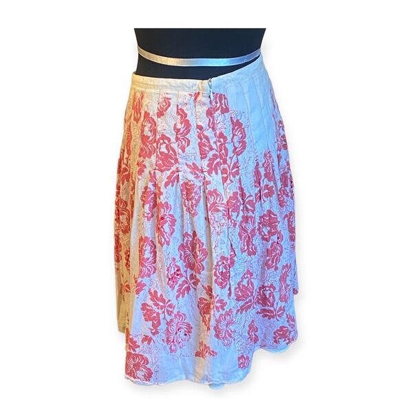 Free People Cream and Red Floral Pleated Skirt Sequin Accents Women's Size 4 - Picture 3 of 7